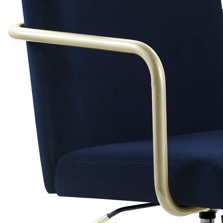 Midcentury Modern Office Chair, Gold Metal Base With Soft Velvet Seat, Navy Blue