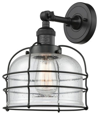 1-Light Large Bell Cage 8" Sconce, Matte Black, Glass: Seedy