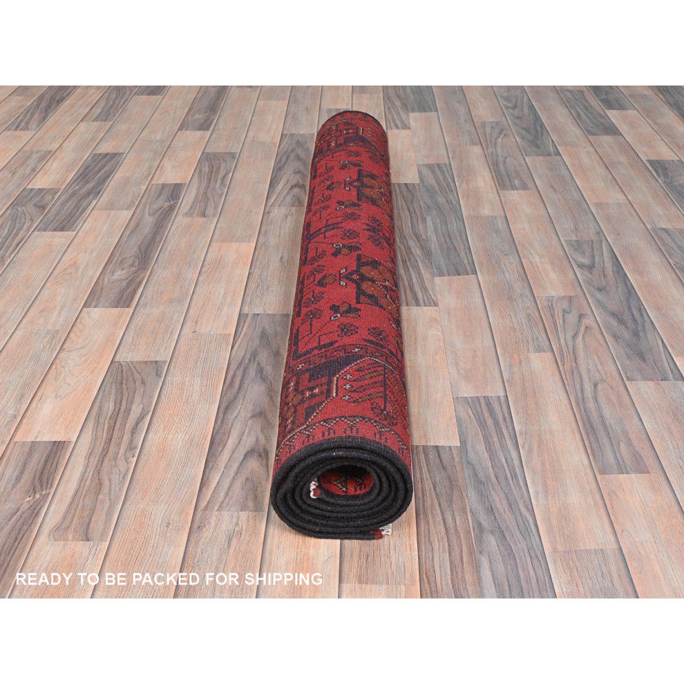 Red, Afghan Andkhoy, Wool, Hand Knotted Oriental Rug, 4'1"x6'3"
