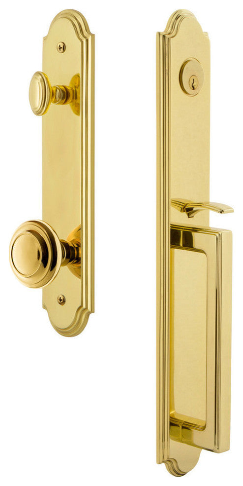 Arc 1-Piece Dummy Handleset, D Grip and Circulaire Knob, Lifetime Brass, 848527