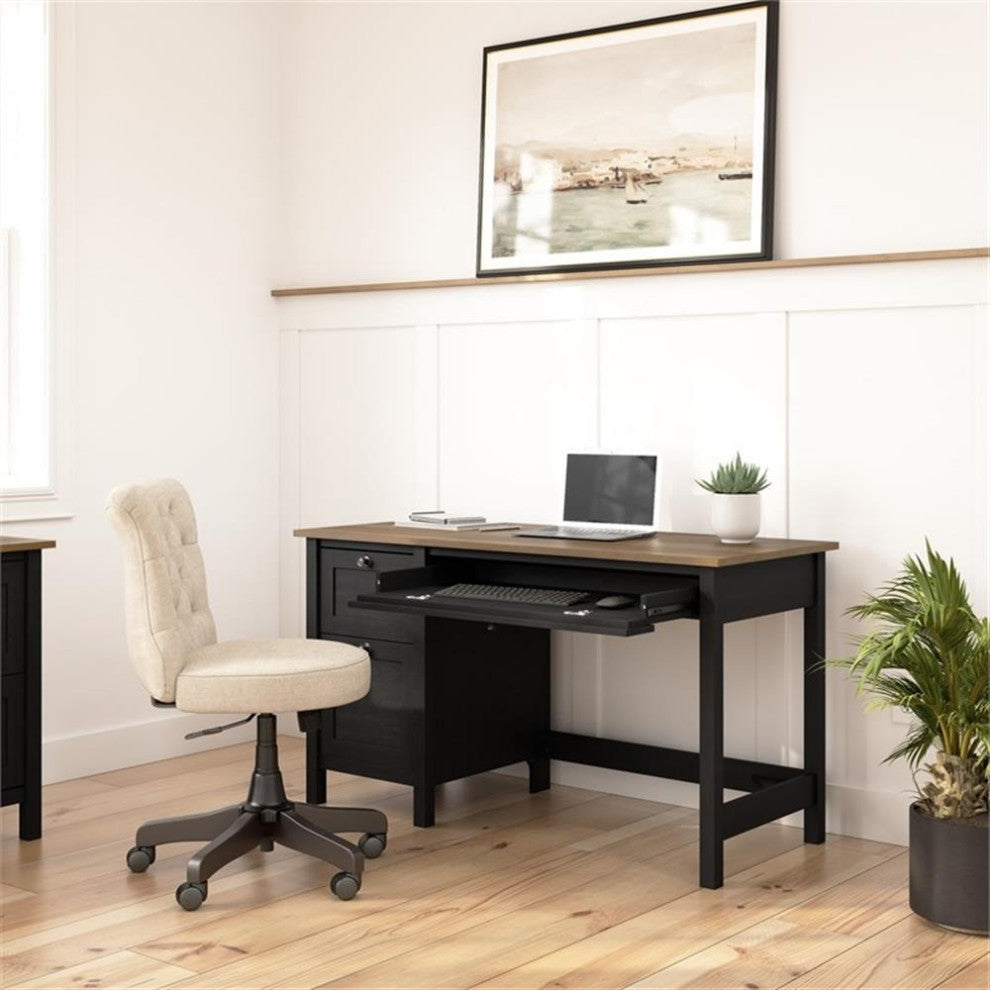 Pemberly Row 54W Computer Desk with Drawers in Vintage Black and Reclaimed Pine