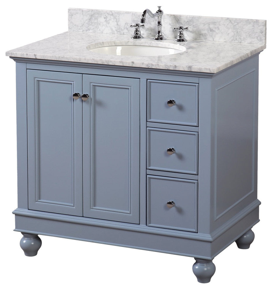 Bella 36" Bathroom Vanity, Powder Blue, Carrara Marble