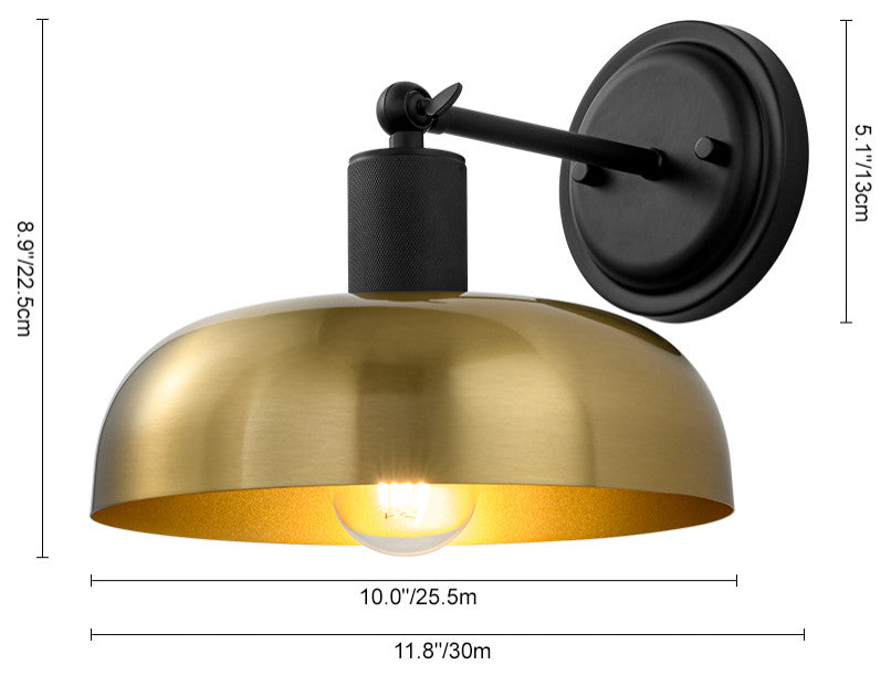 Industrial 1-Light Adjustable Black And Gold Dome Sconce