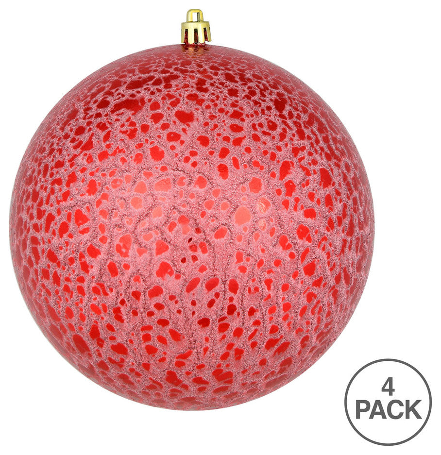 Vickerman N195603D 6" Red Crackle Ball Ornament, 4 per Bag