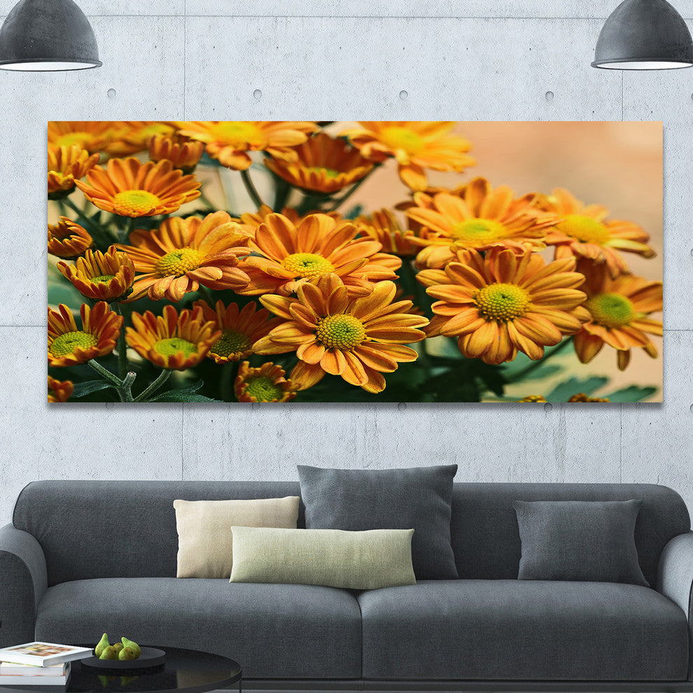 Bright Yellow Flowers in Garden, Large Floral Canvas Art Print, 60"x28"