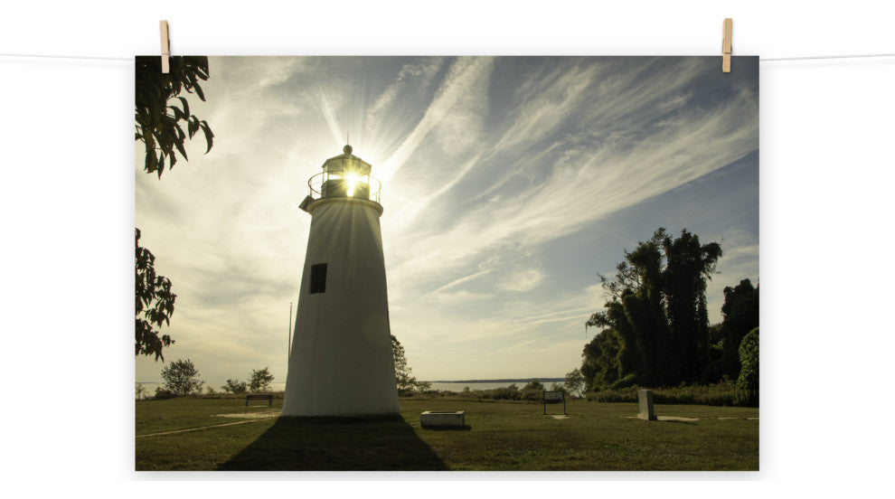 Turkey Point Lighthouse with Sun Flare Horizontal Unframed Wall Art Prints, 11" X 14"