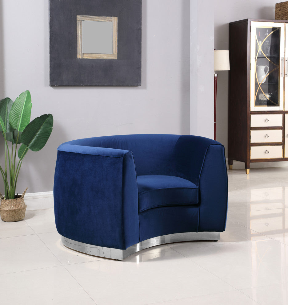 Julian Velvet Upholstered Chair, Navy, Chrome Base
