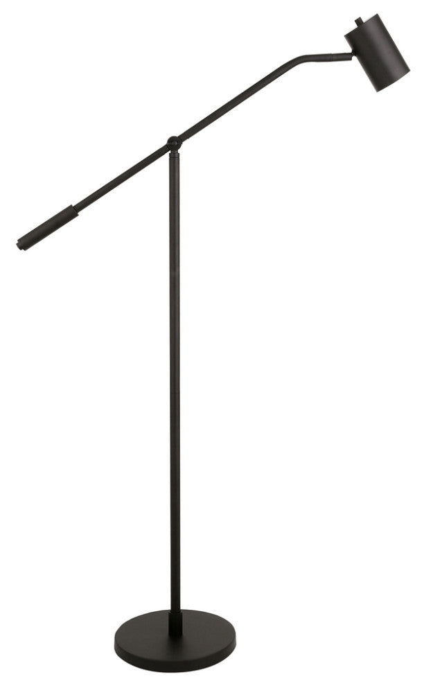 60" Black Swing Arm Floor Lamp With Black Drum Shade