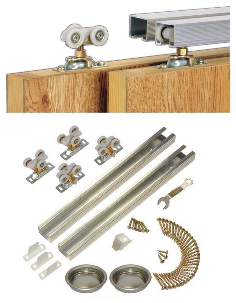 Sliding Closet Glass Bypass Doors / Sete 6003 White Silk / Rails, 72" X 96" ( 2* 36x96)