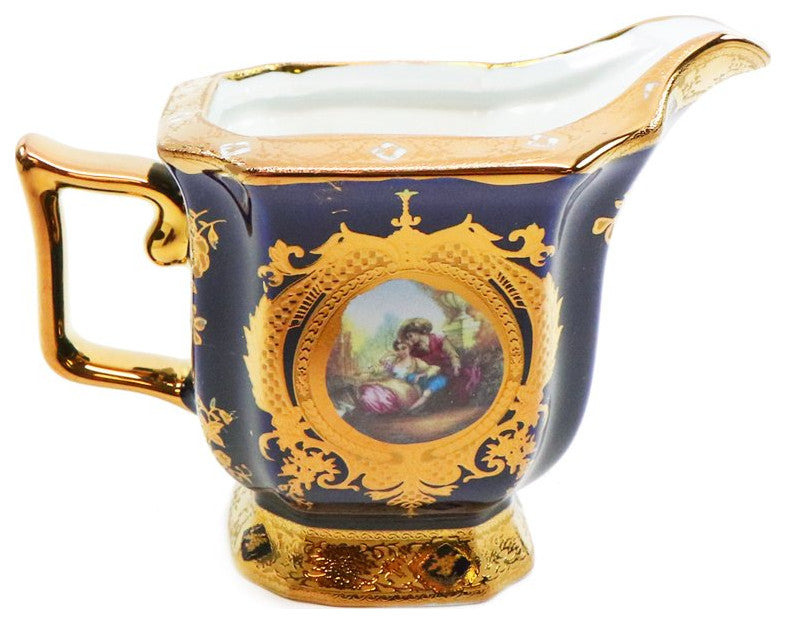Royalty Porcelain Tea Set 17pc With 24K Gold ''Second Date'' Limoges China, Blue