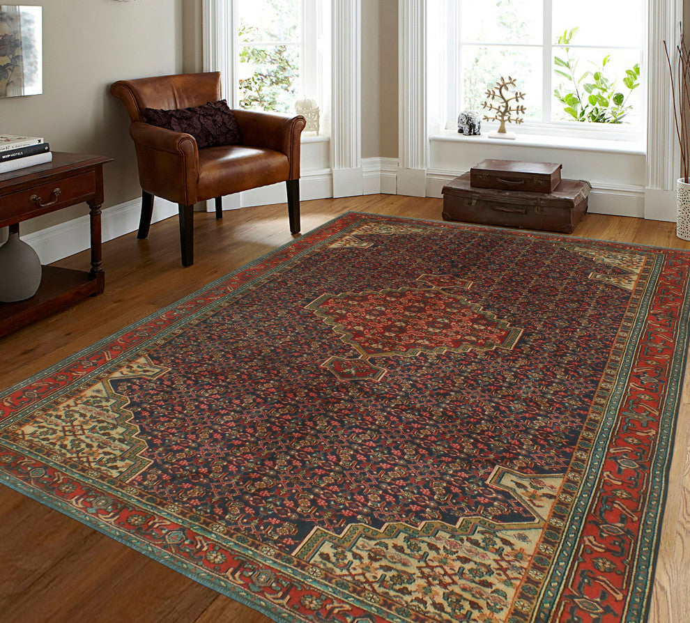 Fine Vintage Distressed Kokayi Navy/Rust Rug, 6'4x9'7