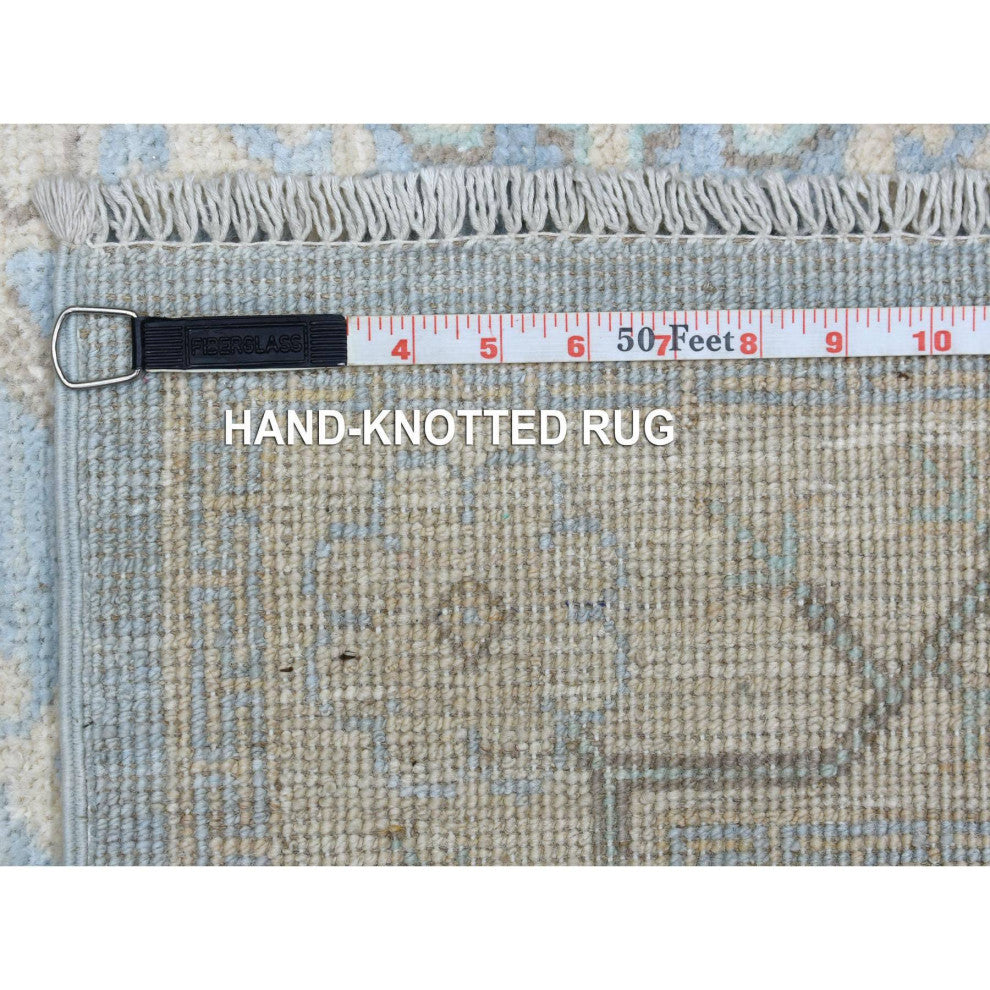Hand Knotted Denim Blue Washed Out Peshawar Afghan Wool XL Runner Rug, 2'9"x15'