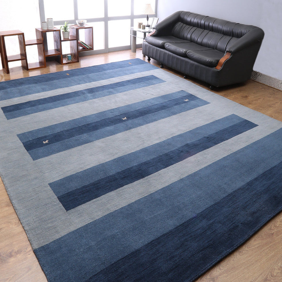 HAND KNOTTED LOOM WOOL ECO-FRIENDLY AREA RUGS-Rectangle,Blue,Contemporary, [Rectangle] 5'x8'