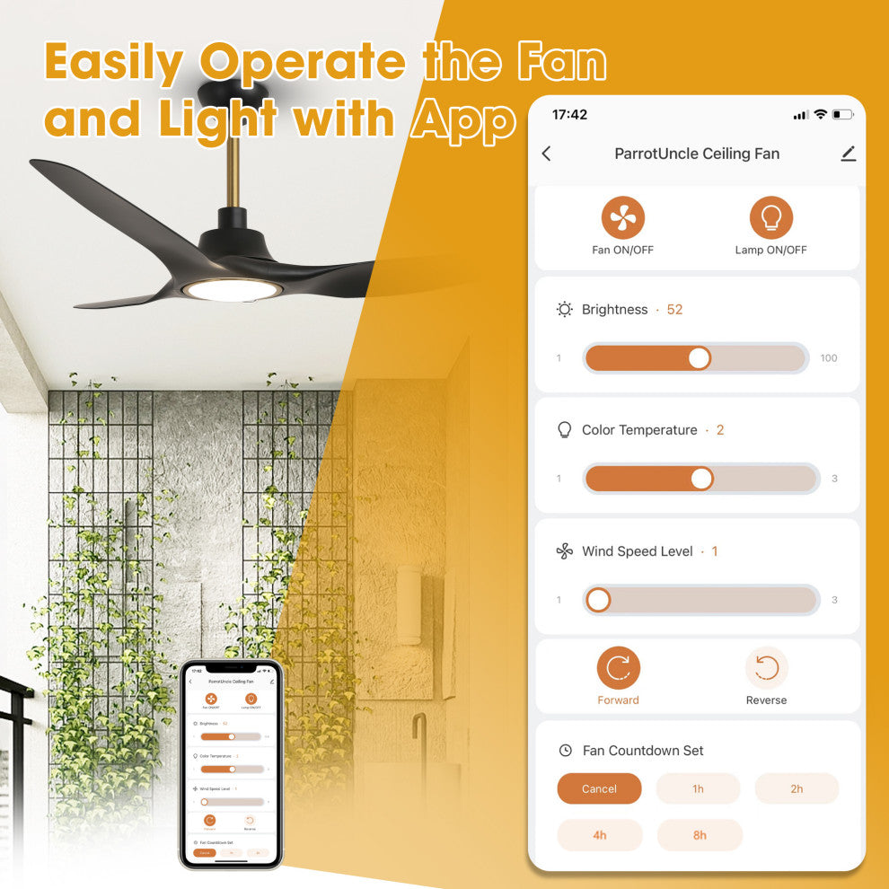 52-inch Modern Black LED Smart Ceiling Fan with Remote
