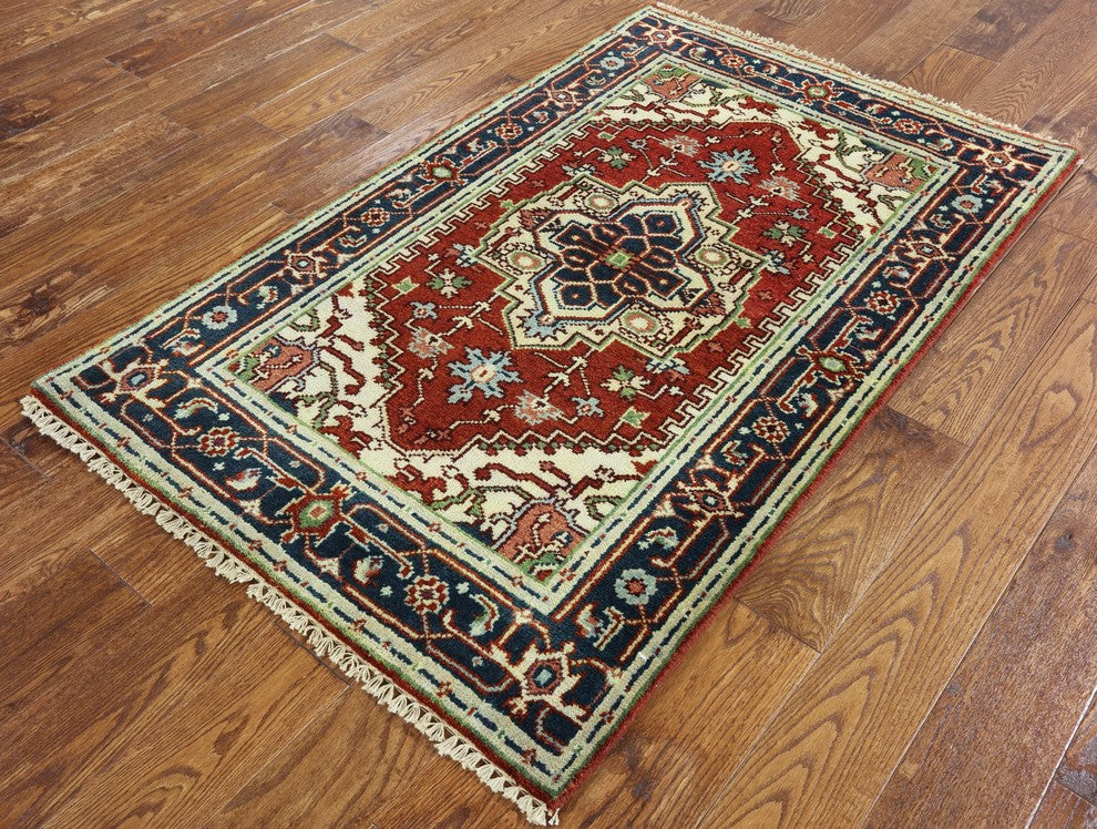 Heriz Hand Knotted Area Rug, Red, 3'2"x5'1"