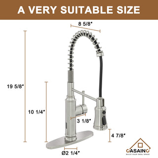 Single-Handle Spring Pull Down Sprayer Kitchen Faucet with Infrared Induction, Brushed Nickel