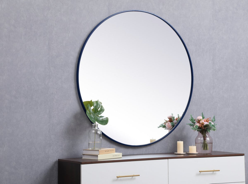 Elegant MR4845BL Metal Frame Round Mirror 45", Blue