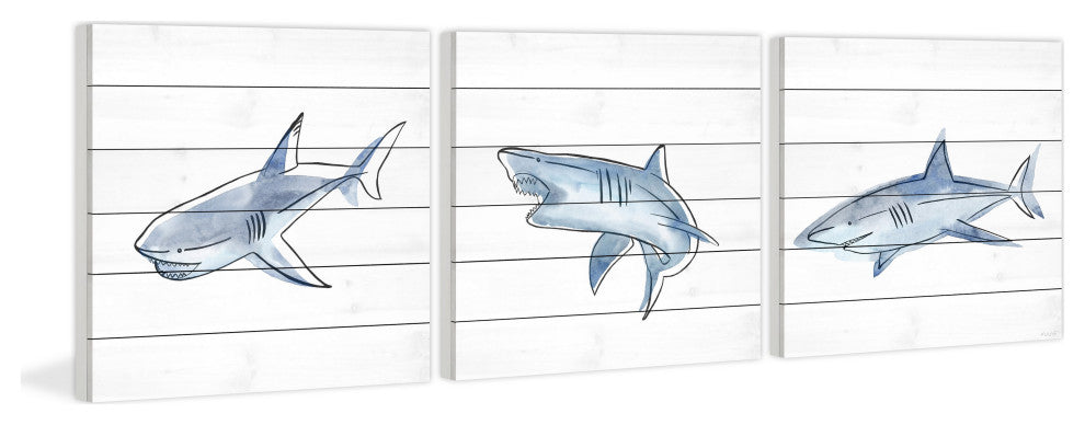 Fiery Sharks Triptych, 3-Piece Set, 12x12 Panels