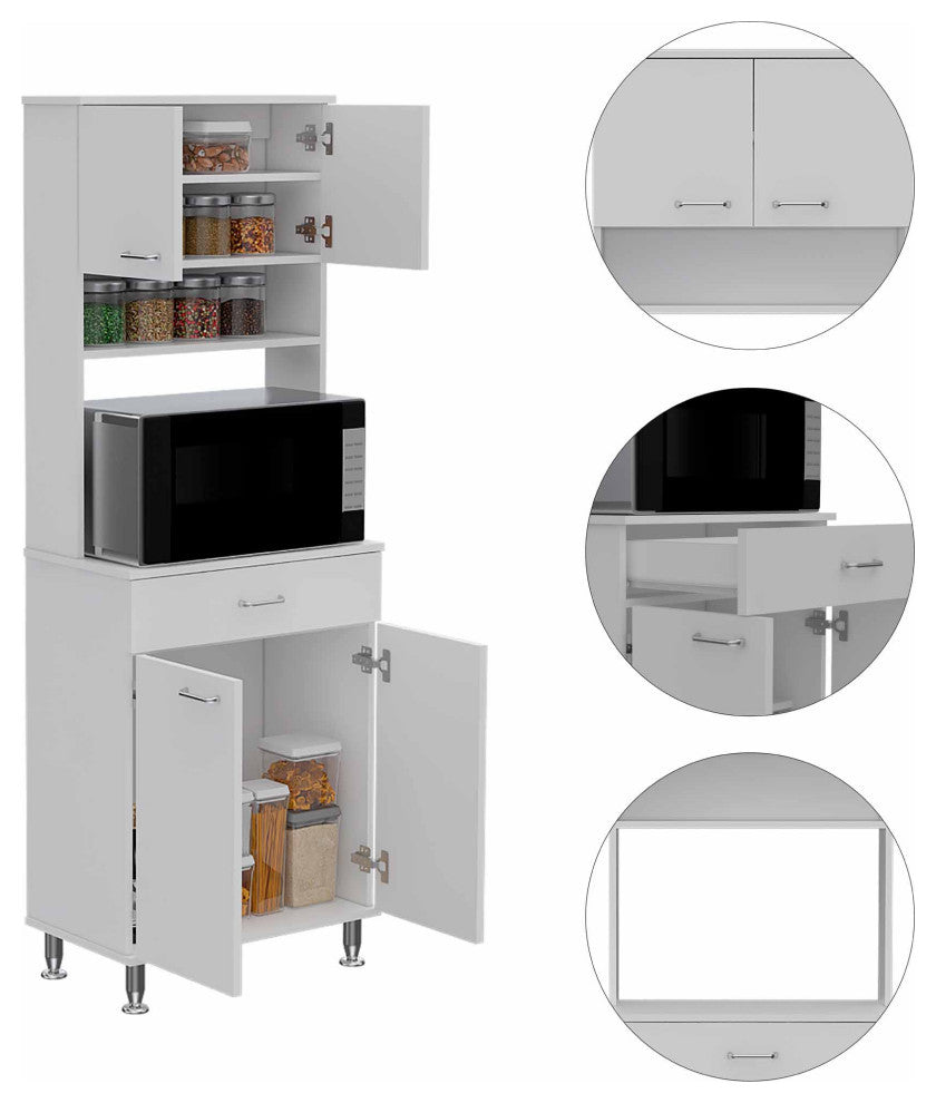 Bay Area Pantry with 2 Cabinets, Drawer, and 2 Open Shelves, White
