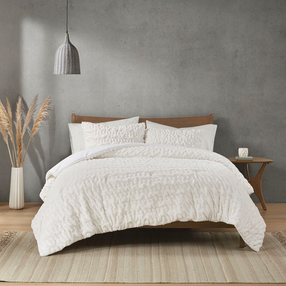 Madison Park Blair Ruched Fur Down Alternative Comforter Set, Ivory