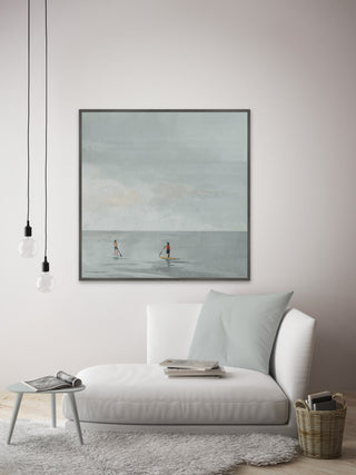 "Paddle Boarding Fun" Floater Framed Painting Print on Canvas, 18"x18"