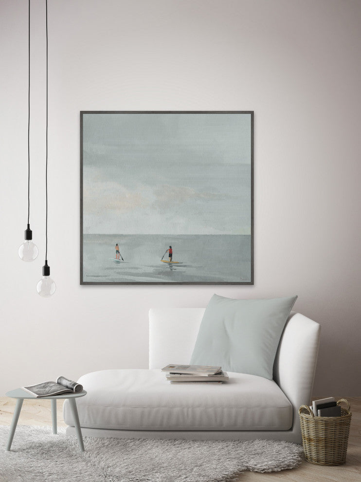 "Paddle Boarding Fun" Floater Framed Painting Print on Canvas, 18"x18"