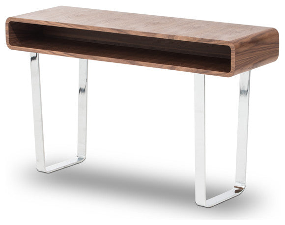 HomeRoots 30" Walnut Veneer Steel and MDF Console Table