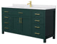 66" SGL Bathroom Vanity, Green, White Cult. Marble Countertop, Sink, Gold Trim
