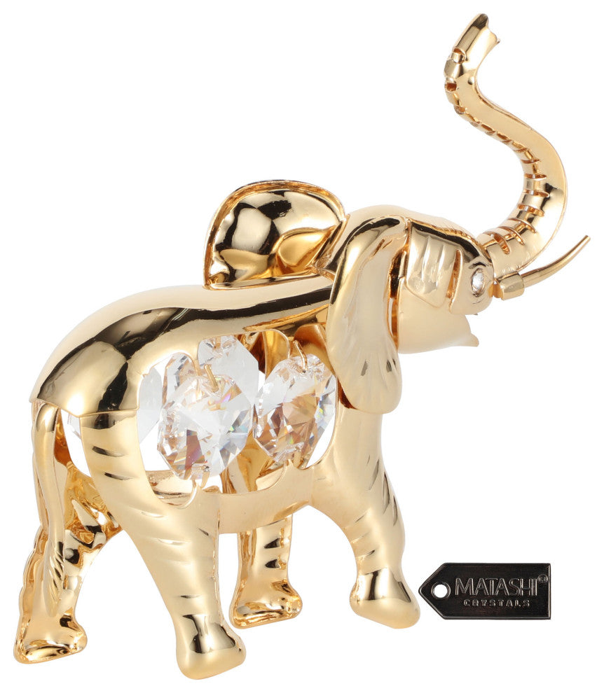 Matashi 24K Gold Plated Crystal Studded Elephant Ornament Christmas Gift