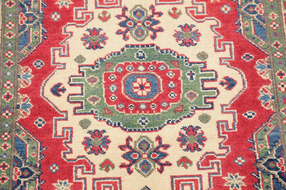 Hand-Knotted Wool Kazak Traditional Oriental Pakistani Area Rug, Red, 4'8"X3'4"