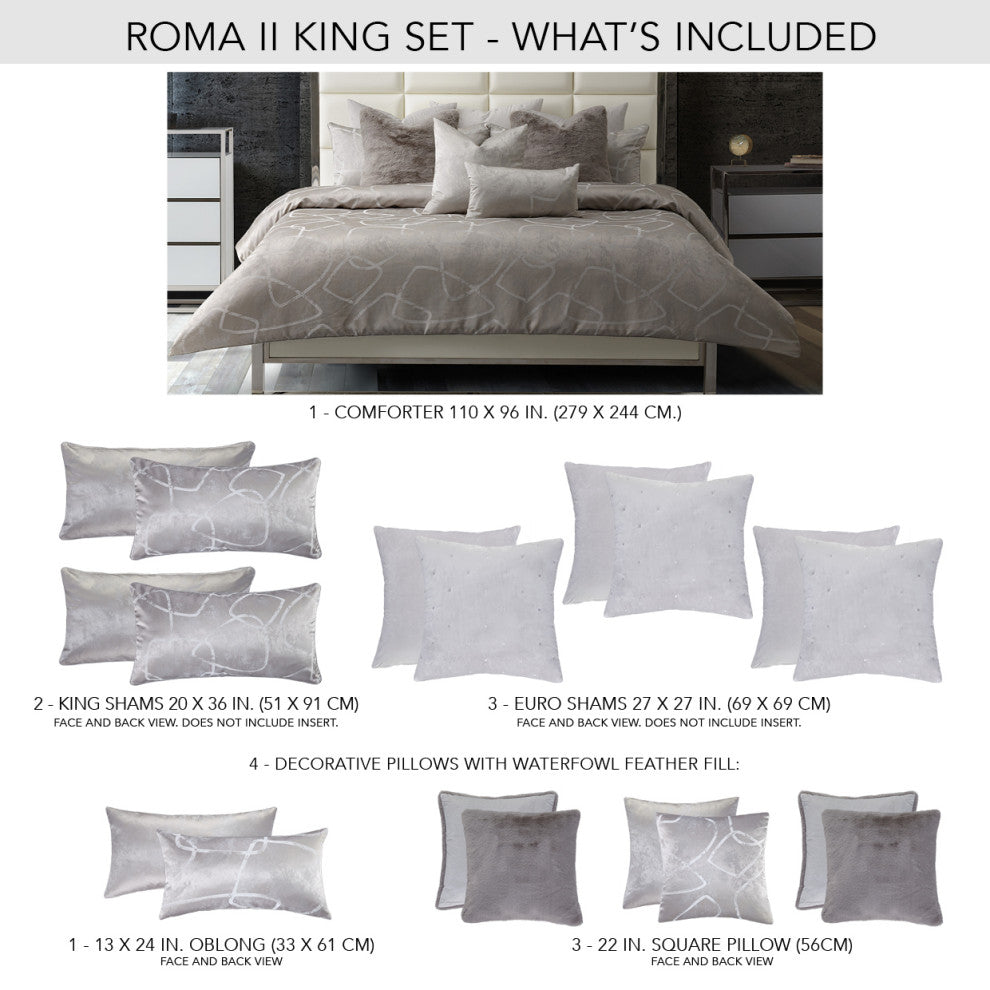 Roma II Comforter Set, Platinum, King