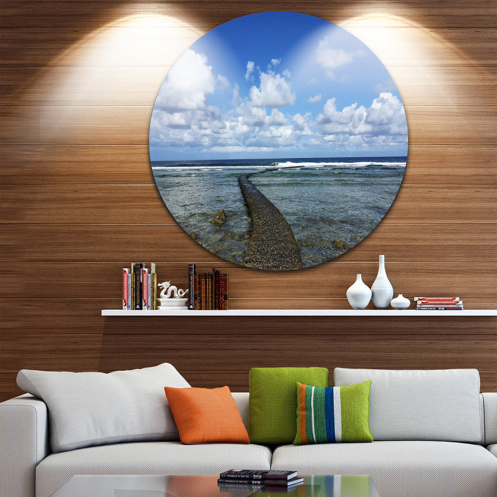 Rocky Coast Along Pacific Ocean, Seashore Round Wall Art, 23"
