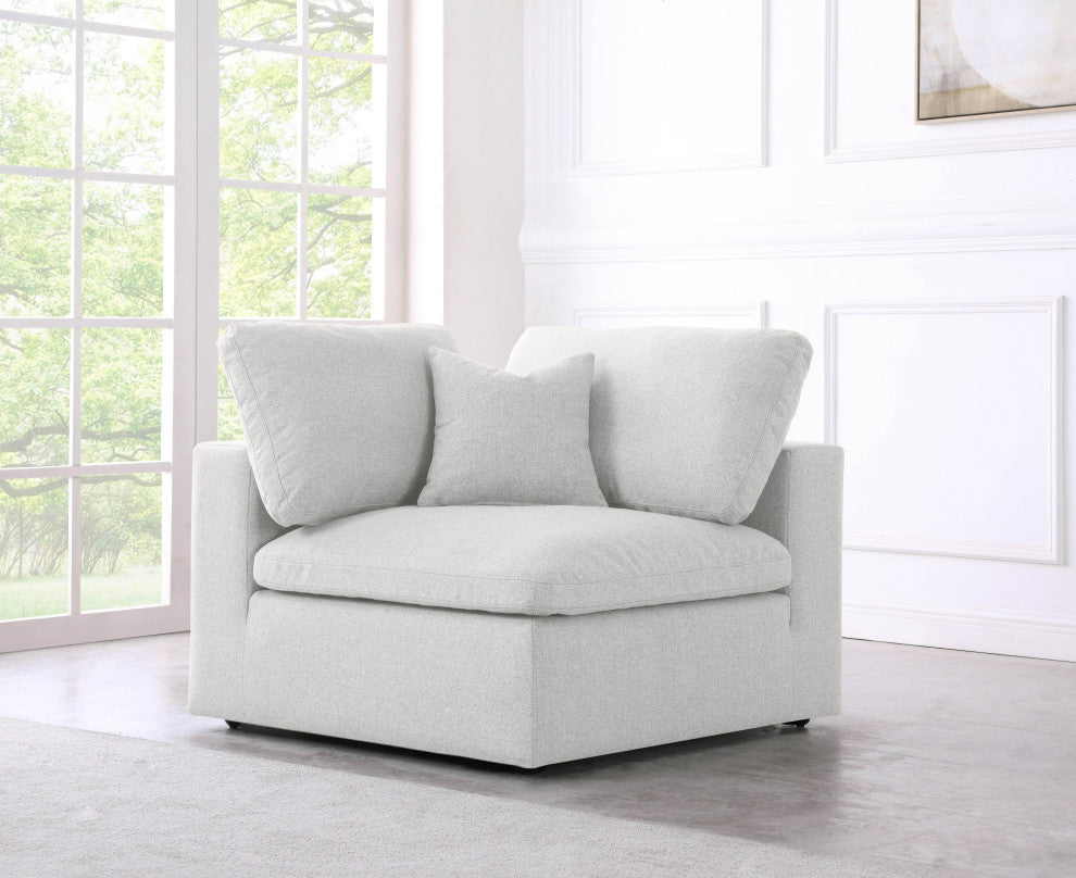 Serene Linen Textured Fabric Deluxe Comfort Modular Corner Chair, Cream