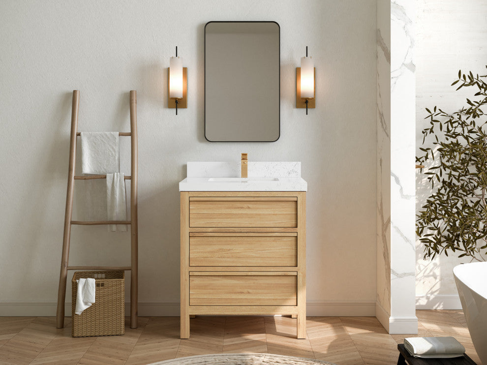 Elizabeth 30 Single Sink Bath Vanity in Light Natural Teak 2" Empira Quartz