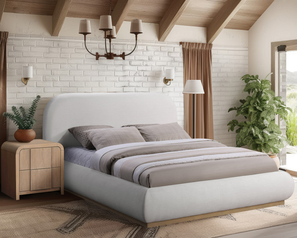 Vaughn Bed, Cream, Queen, Chenille Fabric, Natural Finish