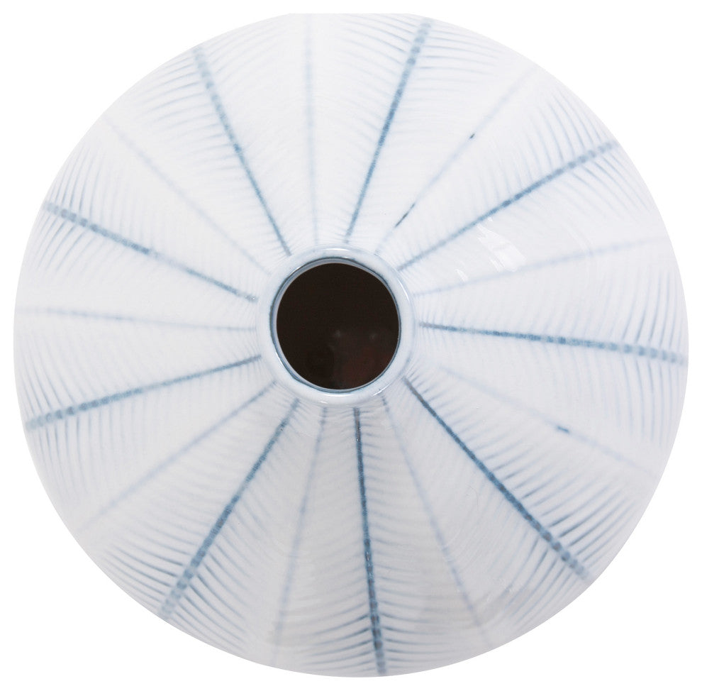 Blue and White Chevron Ceramic Globe Vase Small