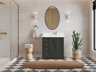 Charlotte 36" Right Offset Bath Vanity in Black Top 2" Viola Night