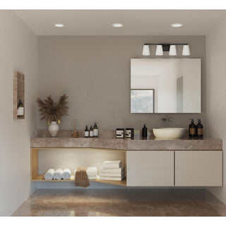 Vertex Collection Four-Light Matte Black Etched White Glass Bath Light