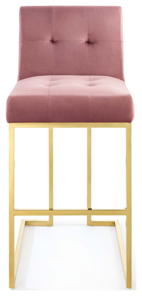 Gold Dusty Rose Privy Gold Stainless Steel Performance Velvet Bar Stool