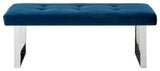 Dolores Velvet Button Tufted Square Leg Bench, Navy With Chrome Base