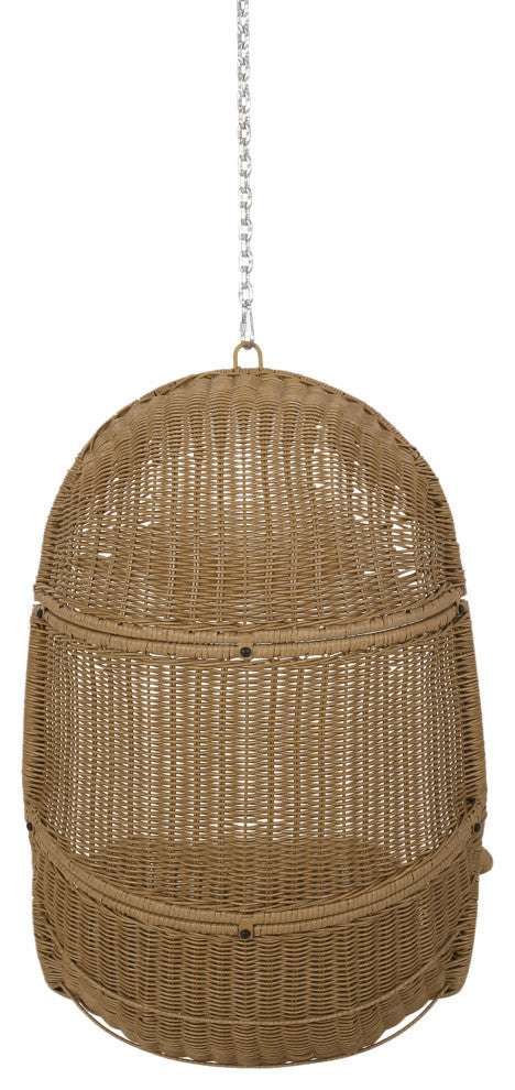 Berrien Outdoor/Indoor Wicker Hanging Chair with 8 Foot Chain (NO STAND), Beige/Light Brown