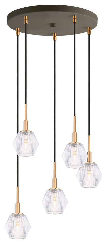 Woodbridge Lighting Jewel LED, Hexagonal Crystal, 5-Light Cluster Pendant