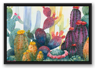 Colorful Blooming Cactus 16x24 Black Floating Framed Canvas