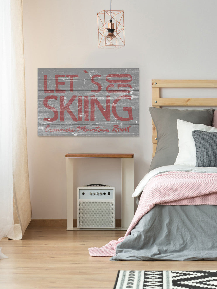 "Let's Go Skiing" Painting Print on White Wood, 45"x30"