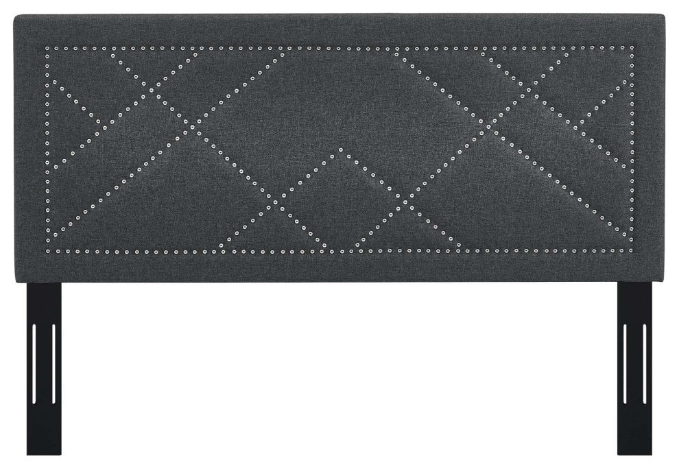 Reese Nailhead Full / Queen Upholstered Linen Fabric Headboard Gray