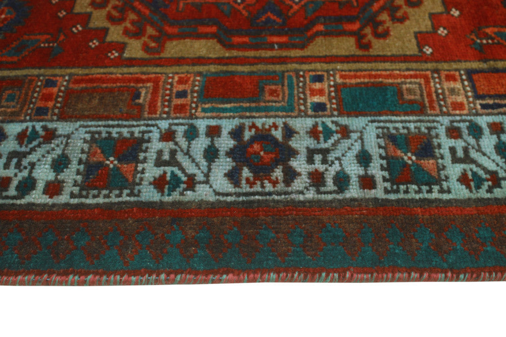 Fine Vintage Distressed Janny Red/Light Blue Runner, 3'3x10'7