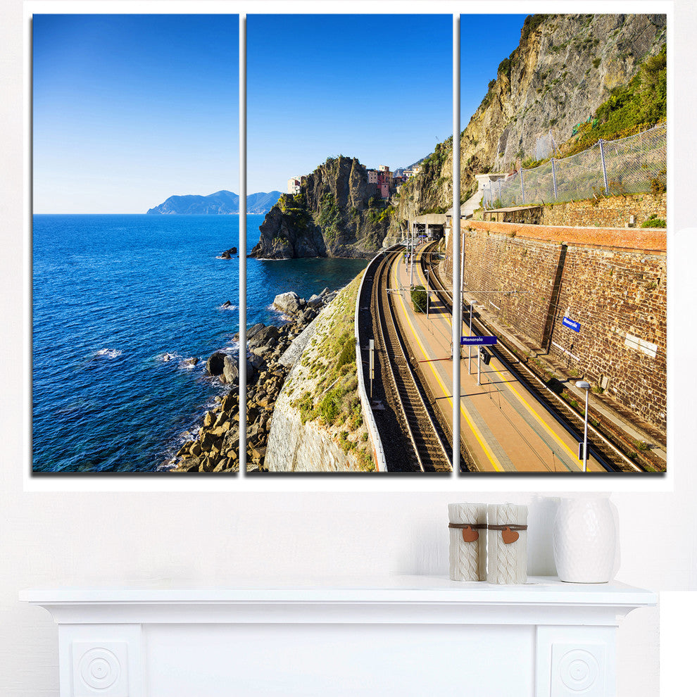 "Train and Railroad Station in Manarola" Metal Wall Art, 3 Panels, 36"x28"