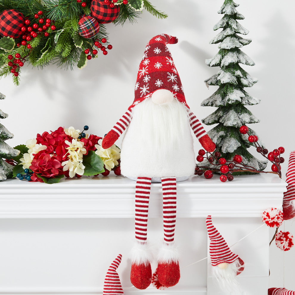 28"H Fabric Christmas Gnome Shelf Sitter With Dangling Legs
