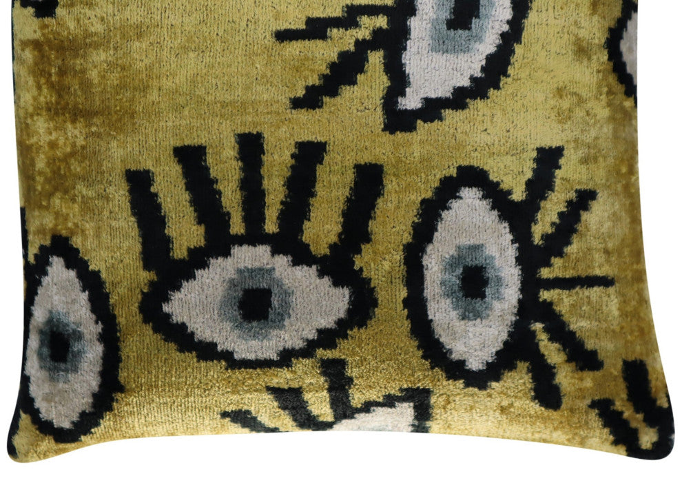 Canvello Handmade Handmade Velvet Silk Evil Eye Throw Pillow With Down Insert