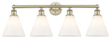 Berkshire 4-Light 35" Bath Vanity Light, Antique Brass Finish, Matte White Shade